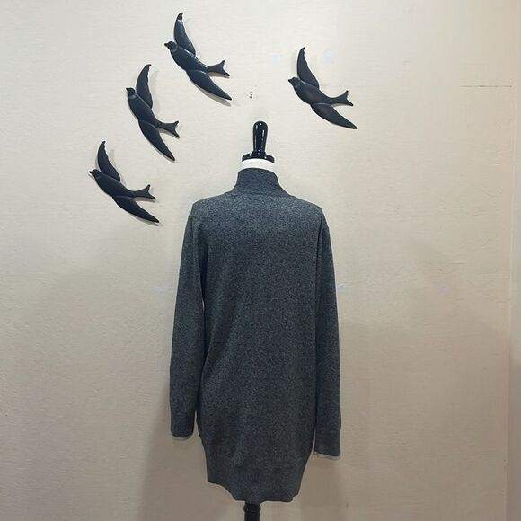 Roots Canada Cotton Blend Marled Dark Gray Open Front Cardigan Striped Cuff - M - Picture 2 of 9